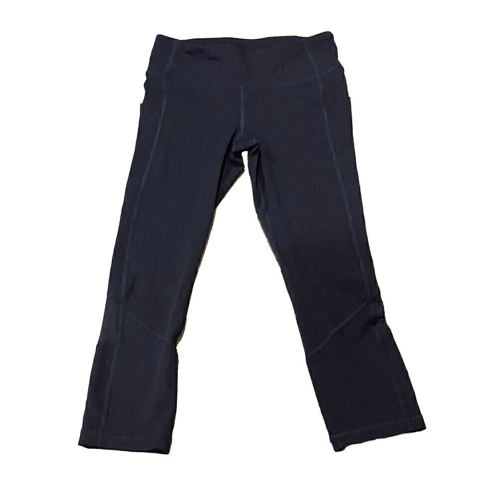 Lululemon Pace Rival Crop Full-On Luxtreme Navy Blue Sz 4 Pockets Mesh EUC